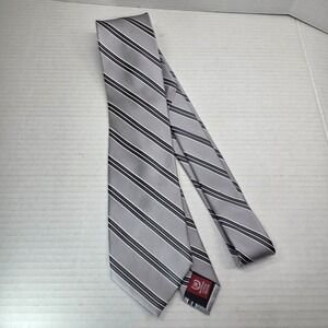 Chaps Silver Gray Striped Necktie 100% Silk Men's Classic Business Formal